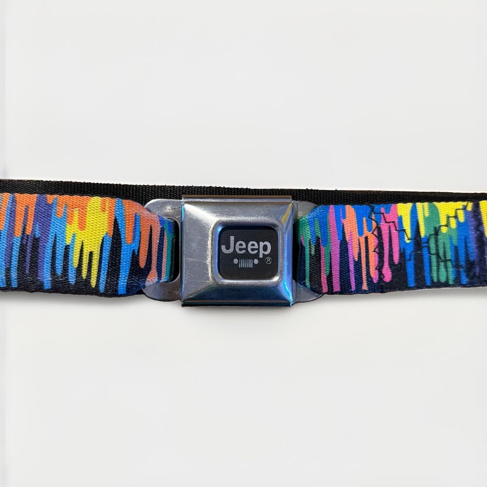 Jeep Logo Adjustable Belt Seatbelt Stainless Steel Buckle Paint Drip Y2K Vtg